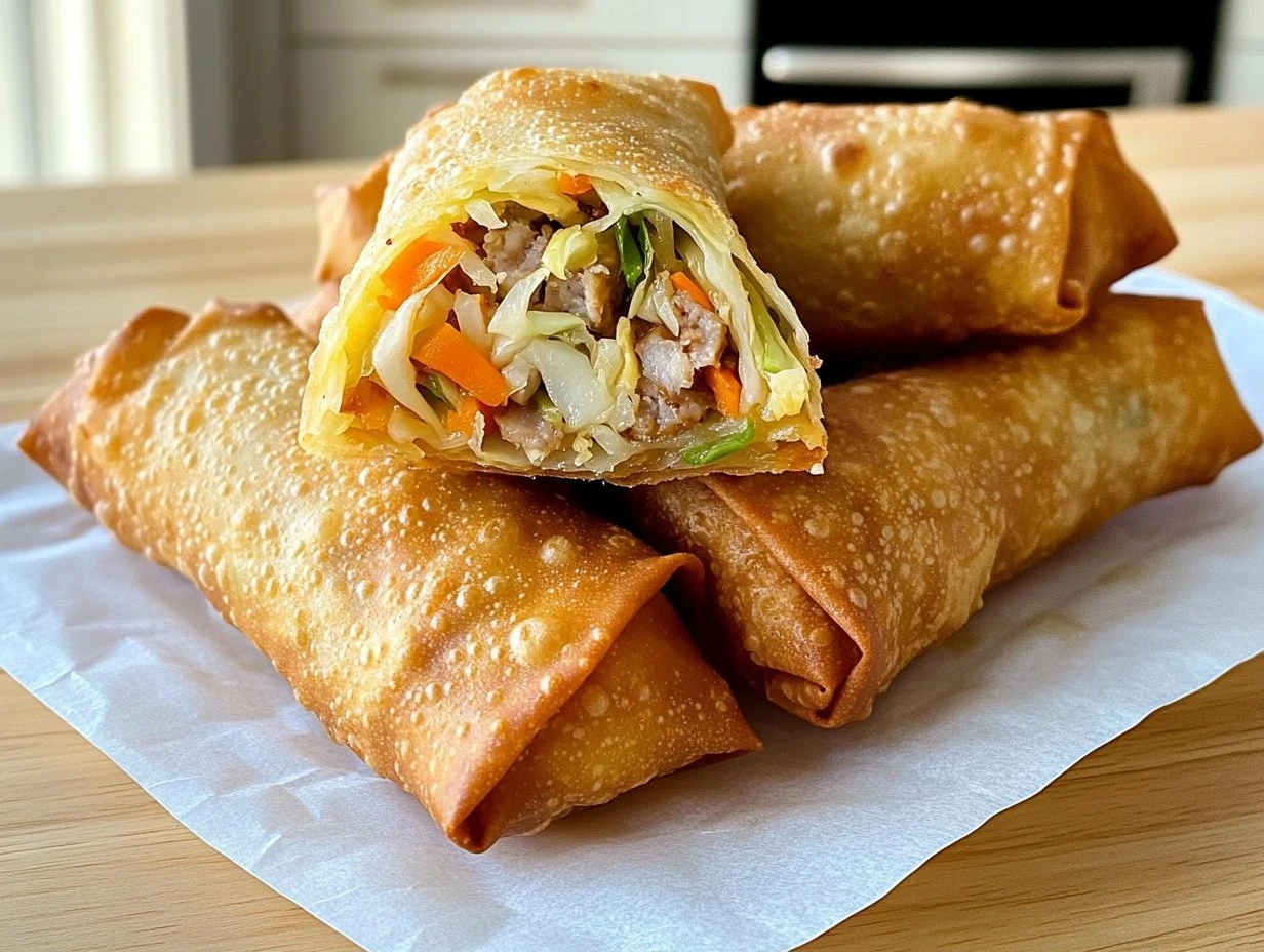 Perfectly cooked Golden Brown Egg Rolls served and ready to eat - final result