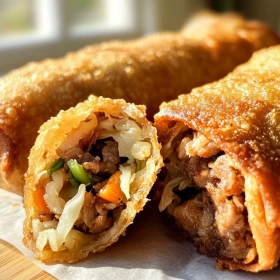 Close-up of Golden Brown Egg Rolls showing texture, layers, and glossy finish
