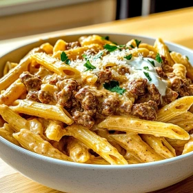 Creamy High Protein Beef Pasta recipe