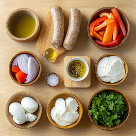 Step-by-step preparation of Juicy Italian Sausage Subs showing ingredients and initial cooking steps