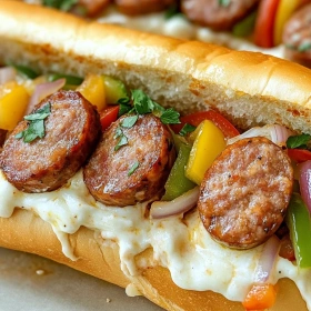 Close-up of Juicy Italian Sausage Subs showing texture, layers, and glossy finish