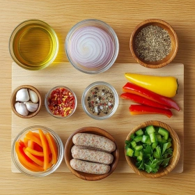 Step-by-step preparation of Easy Sausage and Peppers Skillet showing ingredients and initial cooking steps