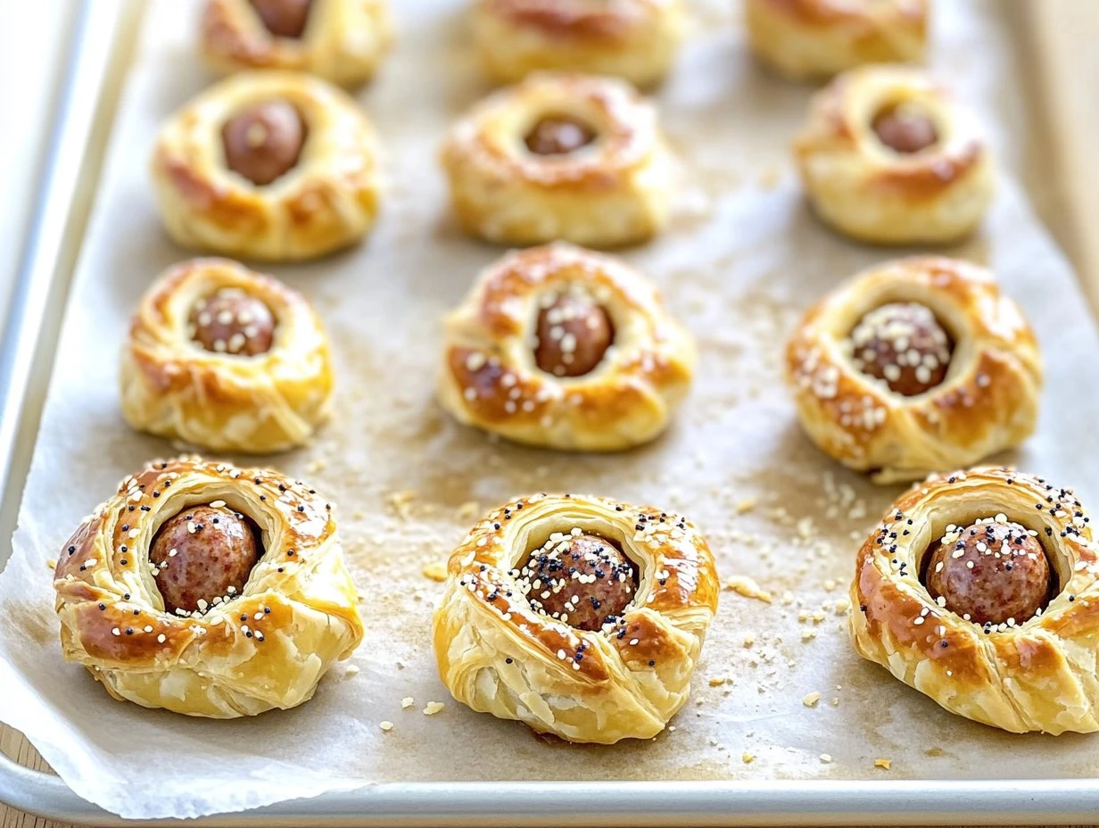 Perfectly cooked Puff Pastry Sausage Bites served and ready to eat - final result