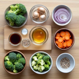 Step-by-step preparation of Easy Honey Garlic Sausage Sheet Pan Dinner showing ingredients and initial cooking steps