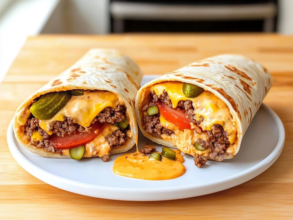 Perfectly cooked Loaded Cheeseburger Vegan Wraps served and ready to eat - final result