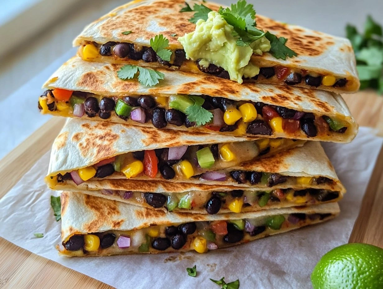 Perfectly cooked Loaded Vegan Black Bean Quesadillas served and ready to eat - final result