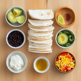 Step-by-step preparation of Loaded Vegan Black Bean Quesadillas showing ingredients and initial cooking steps