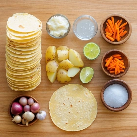 Step-by-step preparation of Crispy Vegan Taquitos Supreme showing ingredients and initial cooking steps