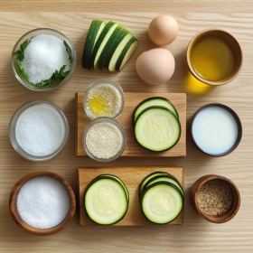 Step-by-step preparation of Crispy Zucchini Chips showing ingredients and initial cooking steps