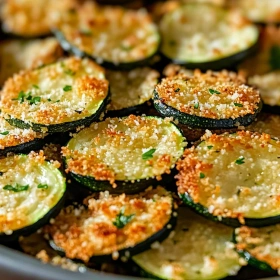 Close-up of Crispy Zucchini Chips showing texture, layers, and glossy finish