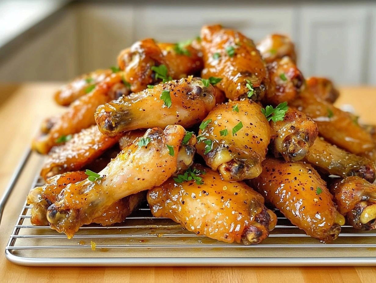 Perfectly cooked Honey Lemon Pepper Wings served and ready to eat - final result