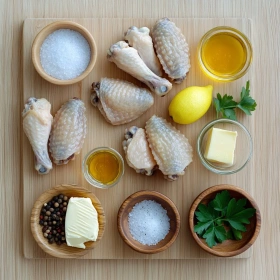 Step-by-step preparation of Honey Lemon Pepper Wings showing ingredients and initial cooking steps