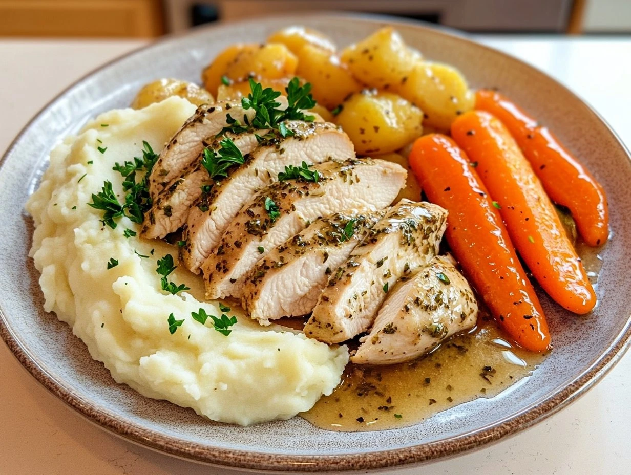Perfectly cooked Garlic Herb Chicken Dinner served and ready to eat - final result