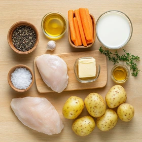 Step-by-step preparation of Garlic Herb Chicken Dinner showing ingredients and initial cooking steps