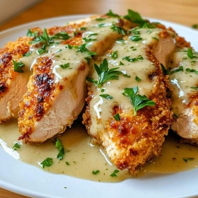 Parmesan Crusted Chicken with Garlic Sauce recipe