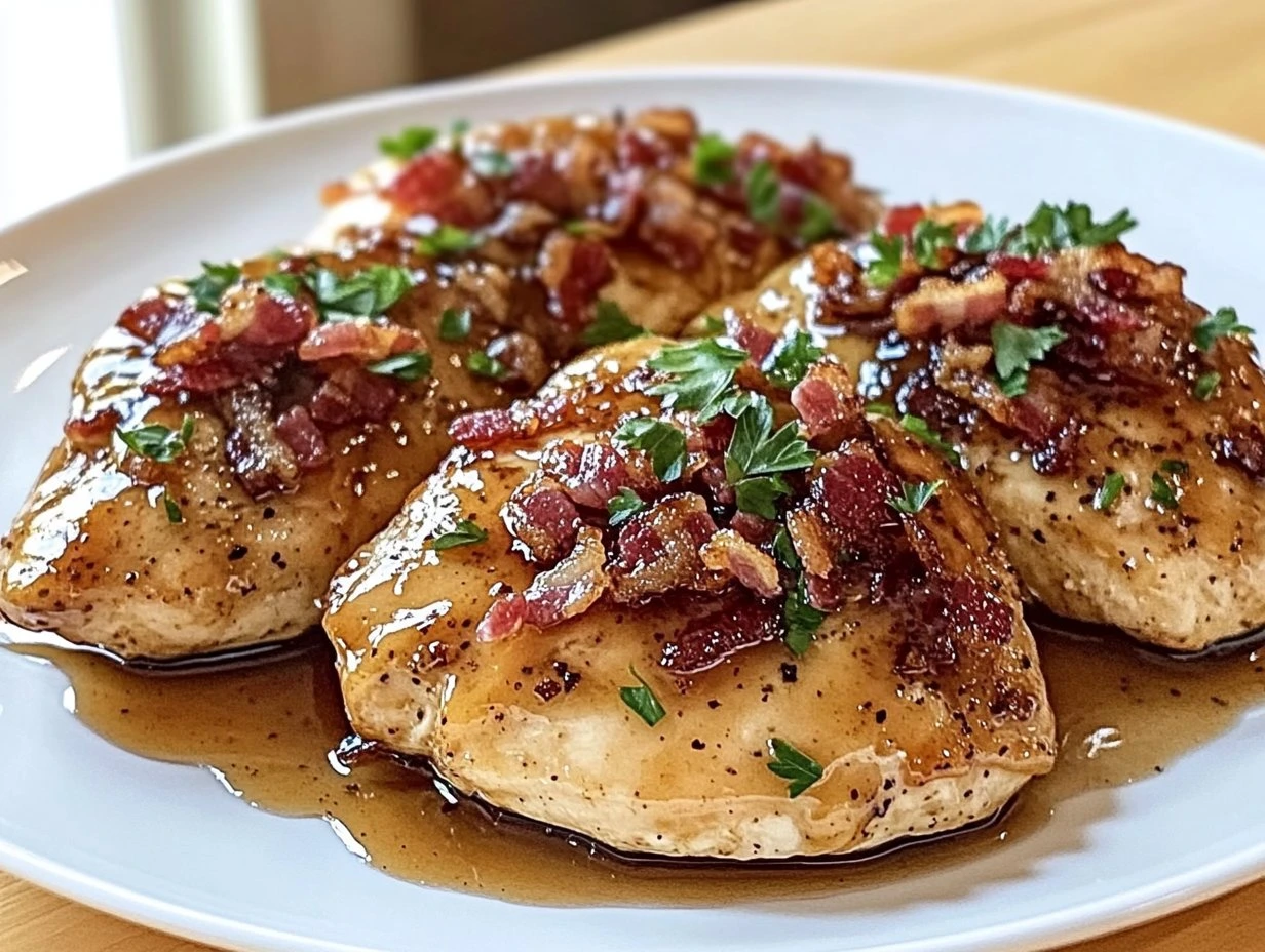 Perfectly cooked Maple Garlic Bacon Chicken served and ready to eat - final result