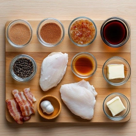 Step-by-step preparation of Maple Garlic Bacon Chicken showing ingredients and initial cooking steps