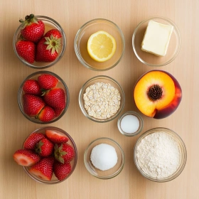 Step-by-step preparation of Easy Strawberry Peach Crisp showing ingredients and initial cooking steps