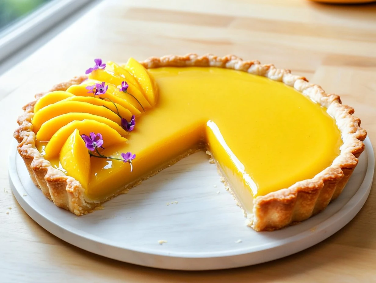 Perfectly cooked Silky Mango Curd Tart served and ready to eat - final result