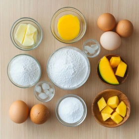 Step-by-step preparation of Silky Mango Curd Tart showing ingredients and initial cooking steps