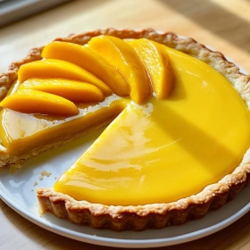 Close-up of Silky Mango Curd Tart showing texture, layers, and glossy finish