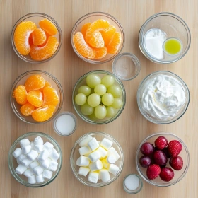 Step-by-step preparation of Hawaiian Fruit Salad with Cool Whip showing ingredients and initial cooking steps