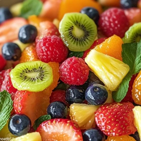 Close-up of Fresh Spring Fruit Salad showing texture, layers, and glossy finish