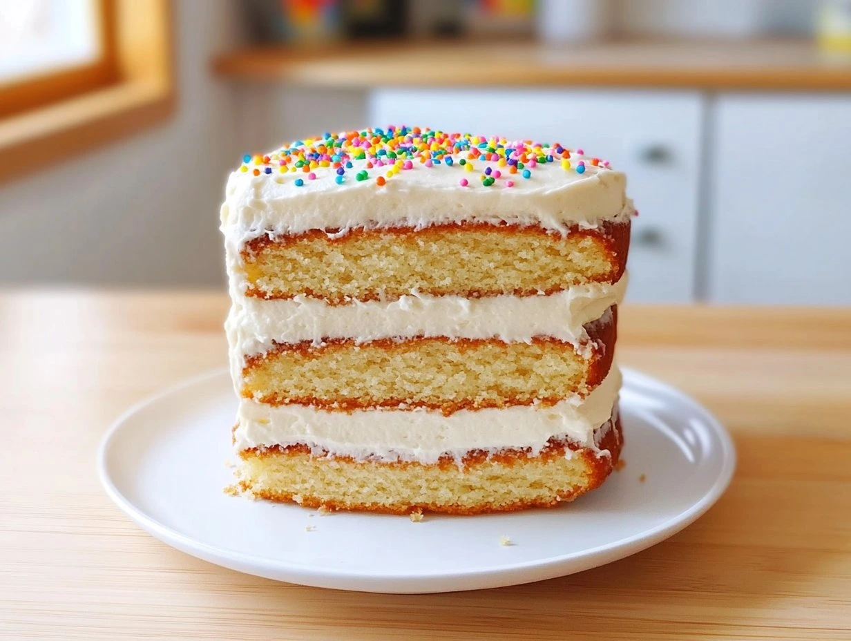 Perfectly cooked Classic Vanilla Layer Cake served and ready to eat - final result