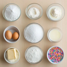 Step-by-step preparation of Classic Vanilla Layer Cake showing ingredients and initial cooking steps
