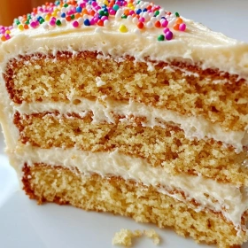 Close-up of Classic Vanilla Layer Cake showing texture, layers, and glossy finish