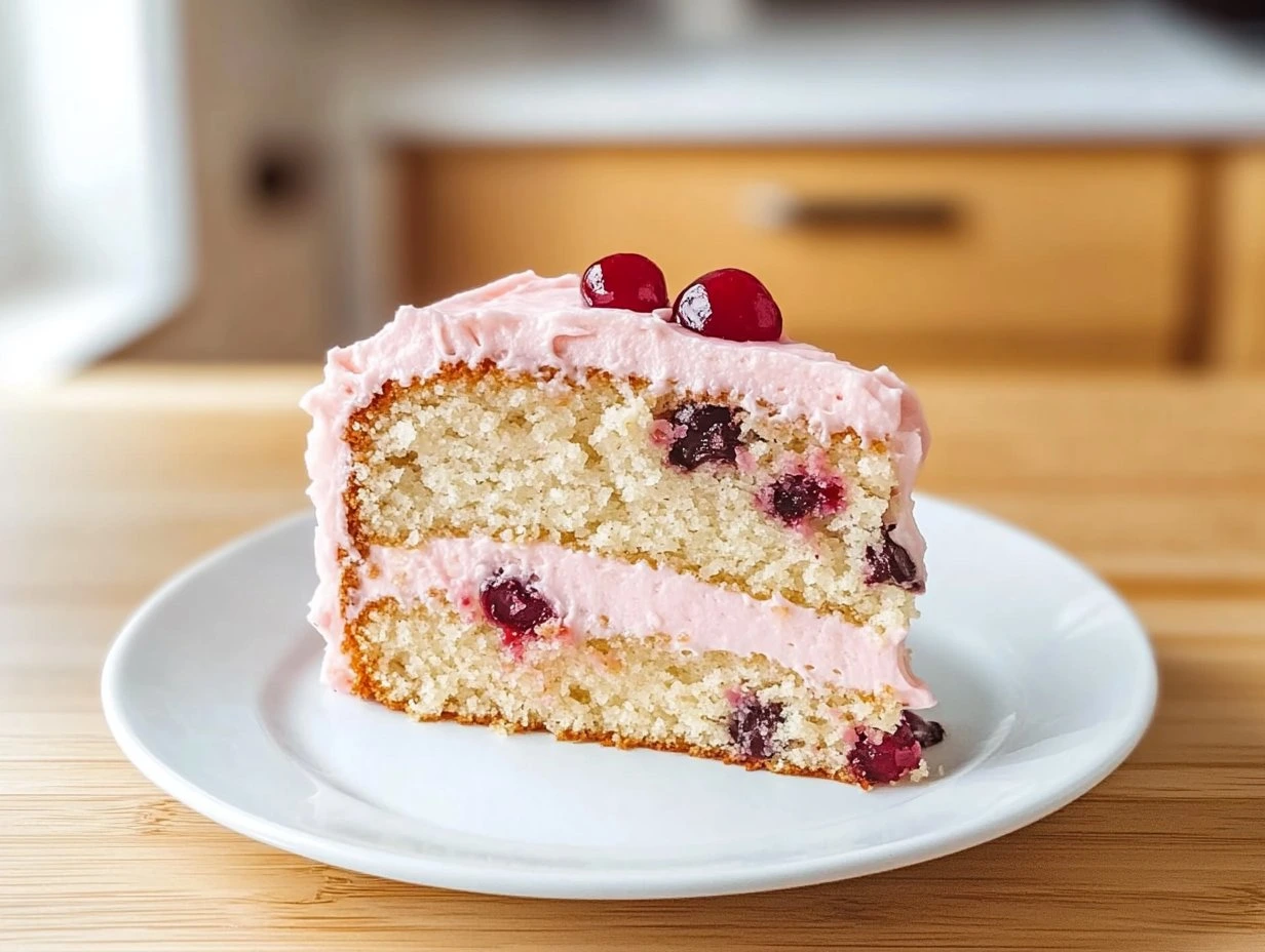 Perfectly cooked Homemade Cherry Chip Cake served and ready to eat - final result