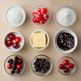 Step-by-step preparation of Homemade Cherry Chip Cake showing ingredients and initial cooking steps