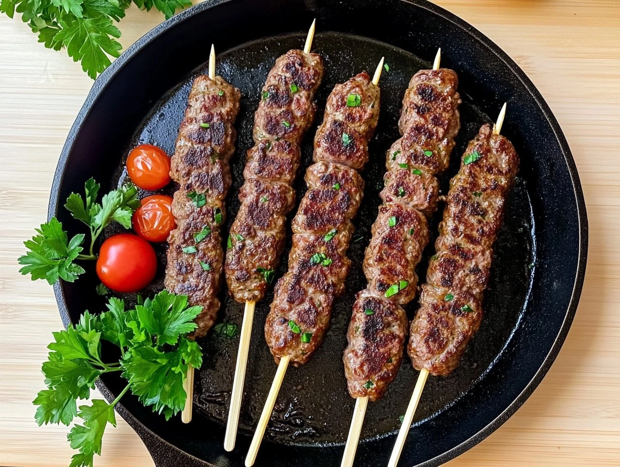 Perfectly cooked Classic Beef Kafta Kabob served and ready to eat - final result