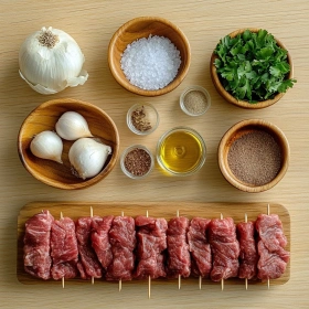 Step-by-step preparation of Classic Beef Kafta Kabob showing ingredients and initial cooking steps