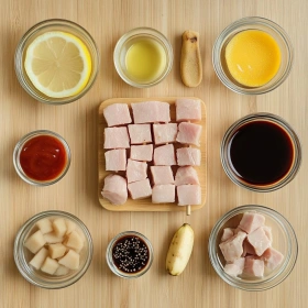 Step-by-step preparation of Filipino Barbecue Pork Skewers showing ingredients and initial cooking steps