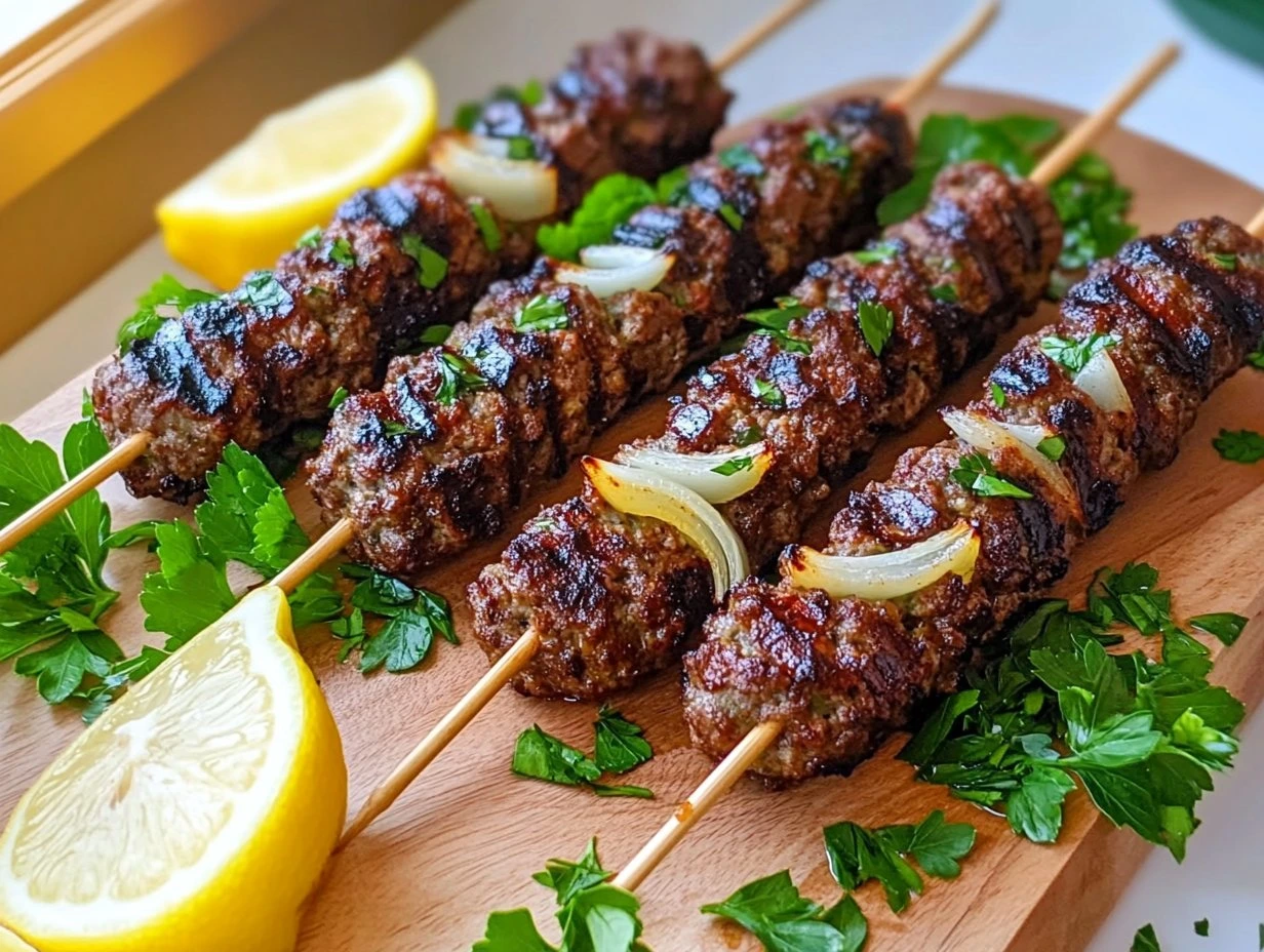 Perfectly cooked Juicy Middle Eastern Kofta Kebabs served and ready to eat - final result