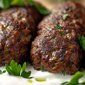 Close-up of Traditional Beef Kofta Recipe showing texture, layers, and glossy finish
