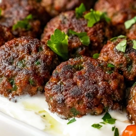 Close-up of Traditional Beef Kofta Recipe showing texture, layers, and glossy finish