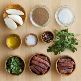 Step-by-step preparation of 30-Minute Beef Kafta Kebabs showing ingredients and initial cooking steps