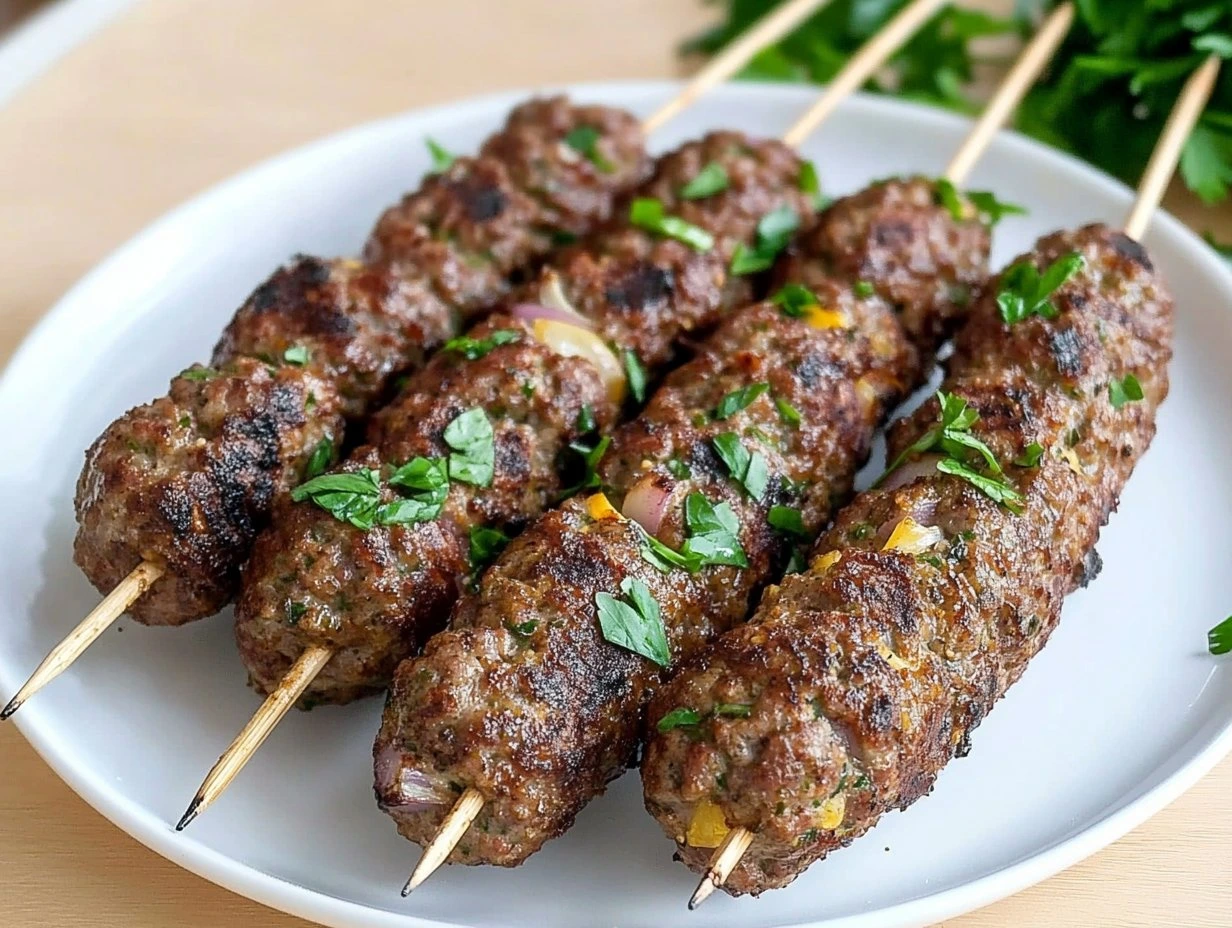 Perfectly cooked Authentic Lamb Kofta Kebabs served and ready to eat - final result