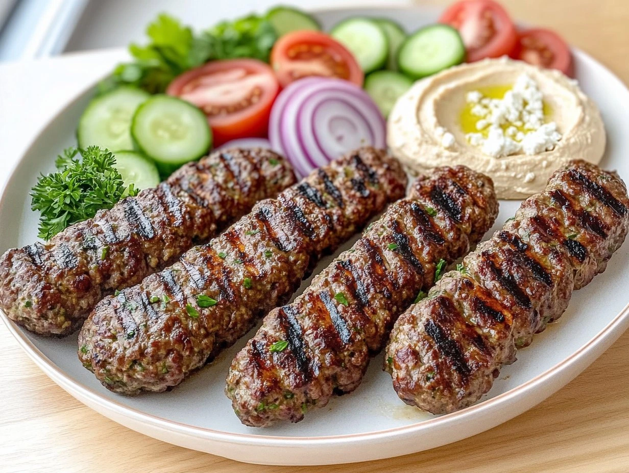Perfectly cooked Easy Beef Kafta Kebabs served and ready to eat - final result