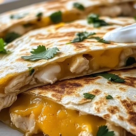 Close-up of High Protein Chicken Quesadilla showing texture, layers, and glossy finish