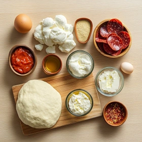 Step-by-step preparation of High Protein Pepperoni Pizza Rolls showing ingredients and initial cooking steps