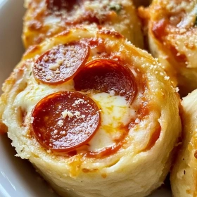 Close-up of High Protein Pepperoni Pizza Rolls showing texture, layers, and glossy finish