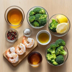 Step-by-step preparation of High-Protein Honey Garlic Shrimp showing ingredients and initial cooking steps