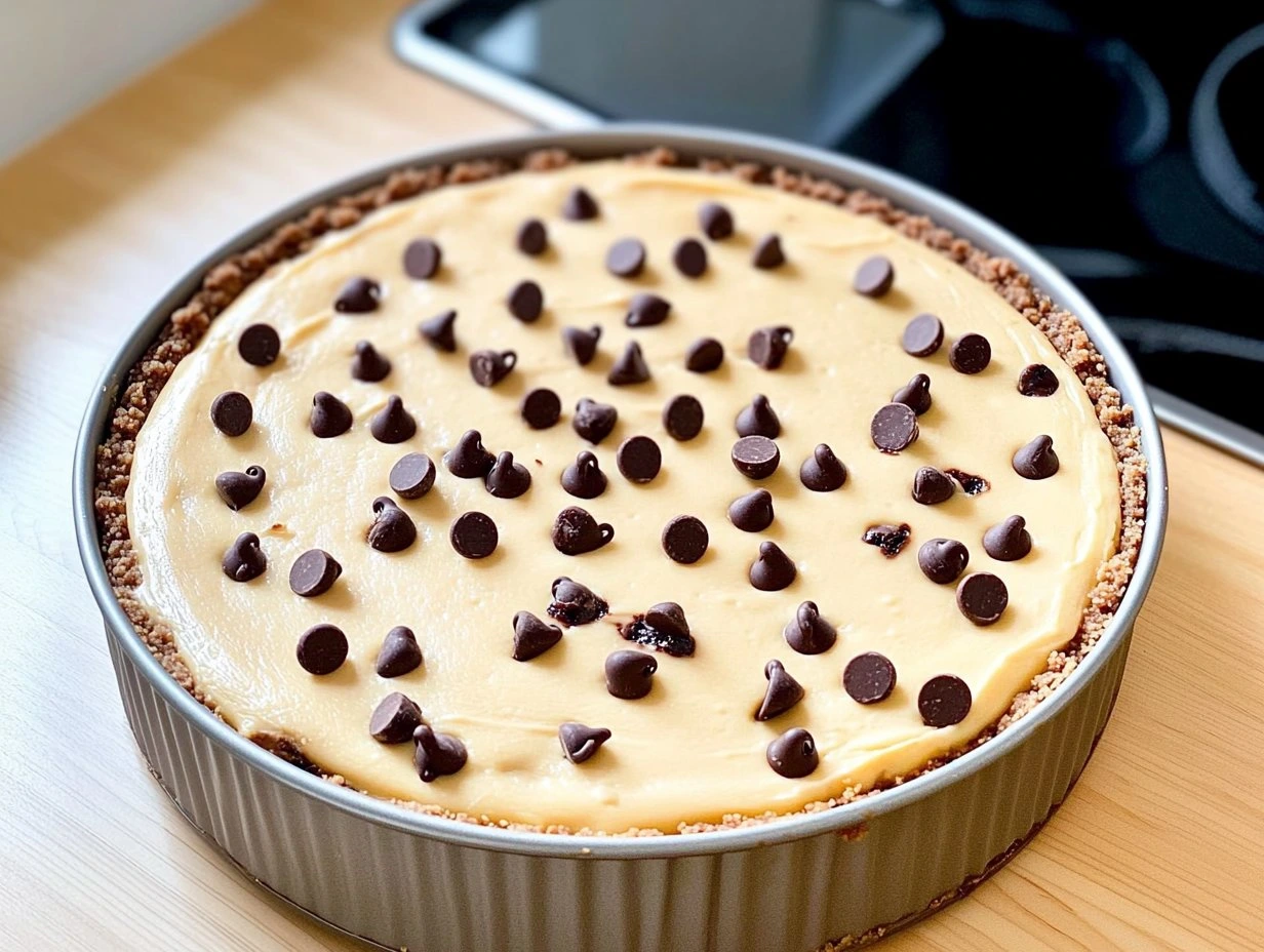 Perfectly cooked High Protein Chocolate Chip Cheesecake served and ready to eat - final result