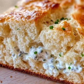 Close-up of High Protein Cottage Cheese Bread showing texture, layers, and glossy finish