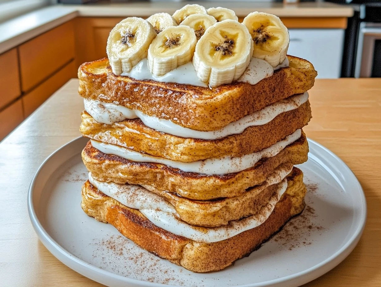 Perfectly cooked Protein French Toast Stack served and ready to eat - final result