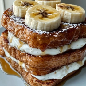 Close-up of Protein French Toast Stack showing texture, layers, and glossy finish