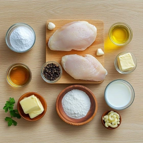 Step-by-step preparation of Honey Garlic Butter Chicken Mac showing ingredients and initial cooking steps